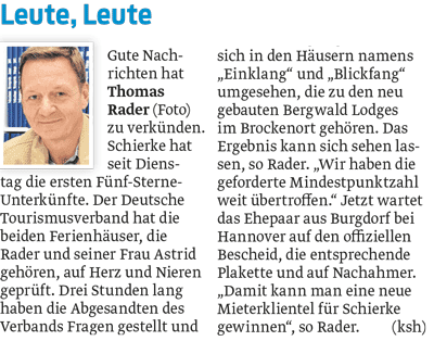 5-Sterne-Bewertung für die Bergwald-Lodges