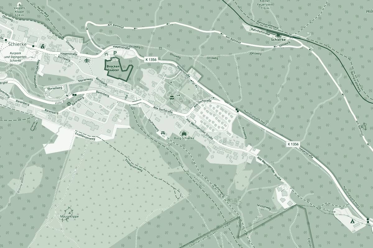 Karte von Schierke mit der Lage der BergwaldLodges und BergwaldChalets